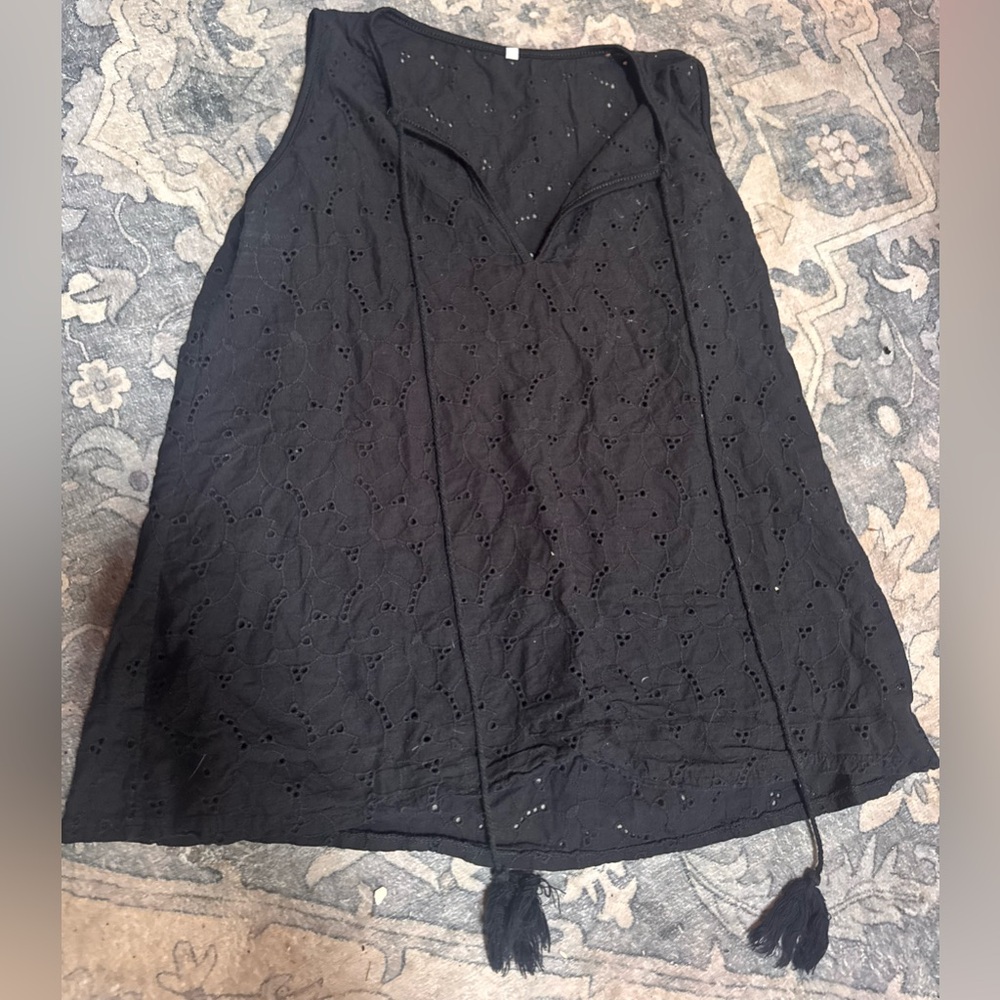 Elegant Black Eyelet Tassle tank top